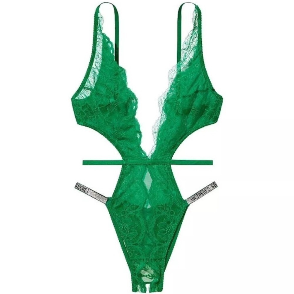 New! Victoria’s Secret Very Sexy Shine Strap Lace Crotchless Teddy 4340